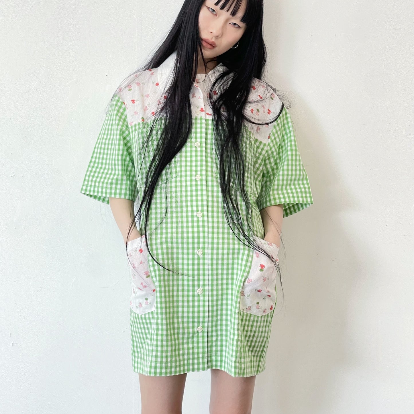 DINER GIRL DRESS GINGHAM / GREEN / シャツワンピース