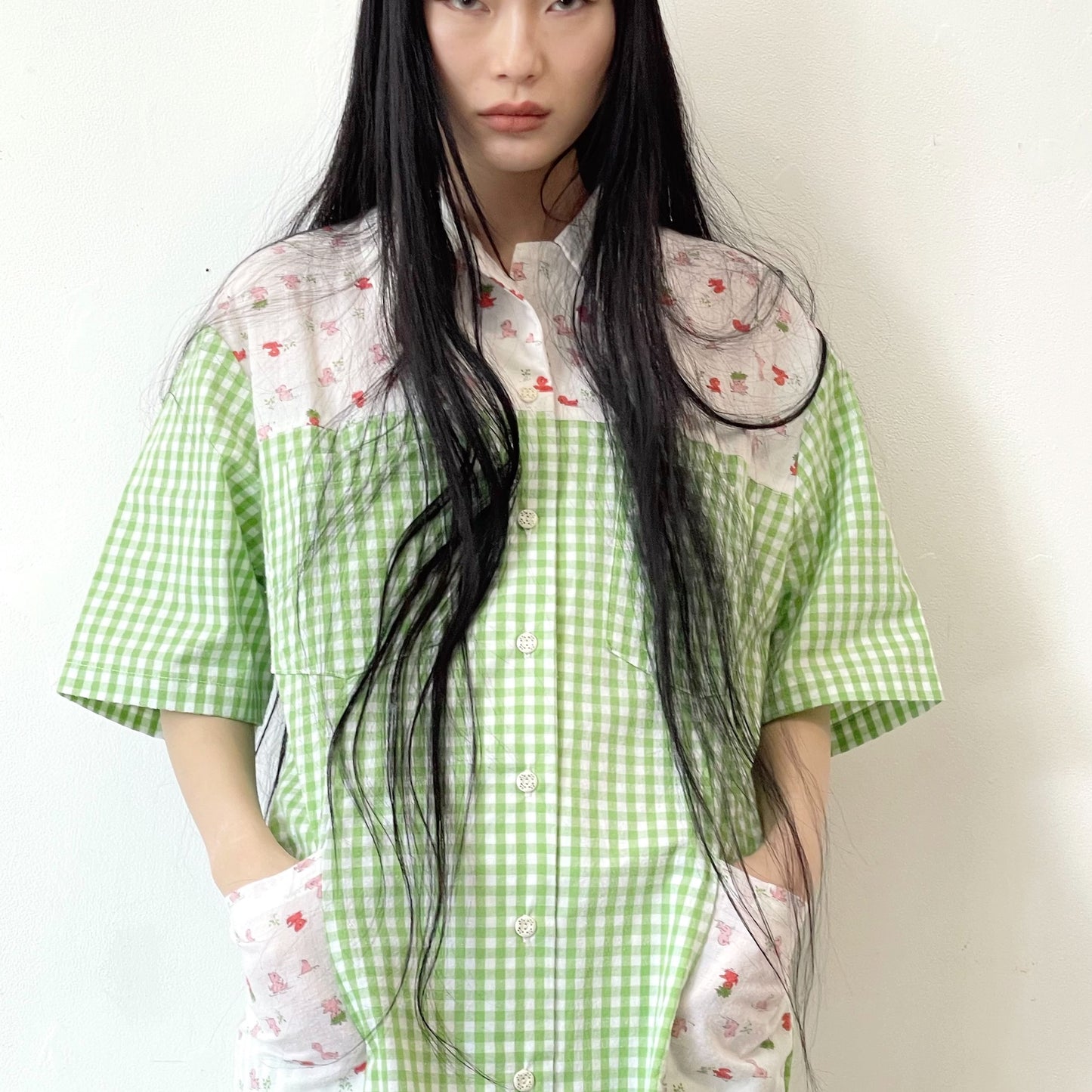 DINER GIRL DRESS GINGHAM / GREEN / シャツワンピース