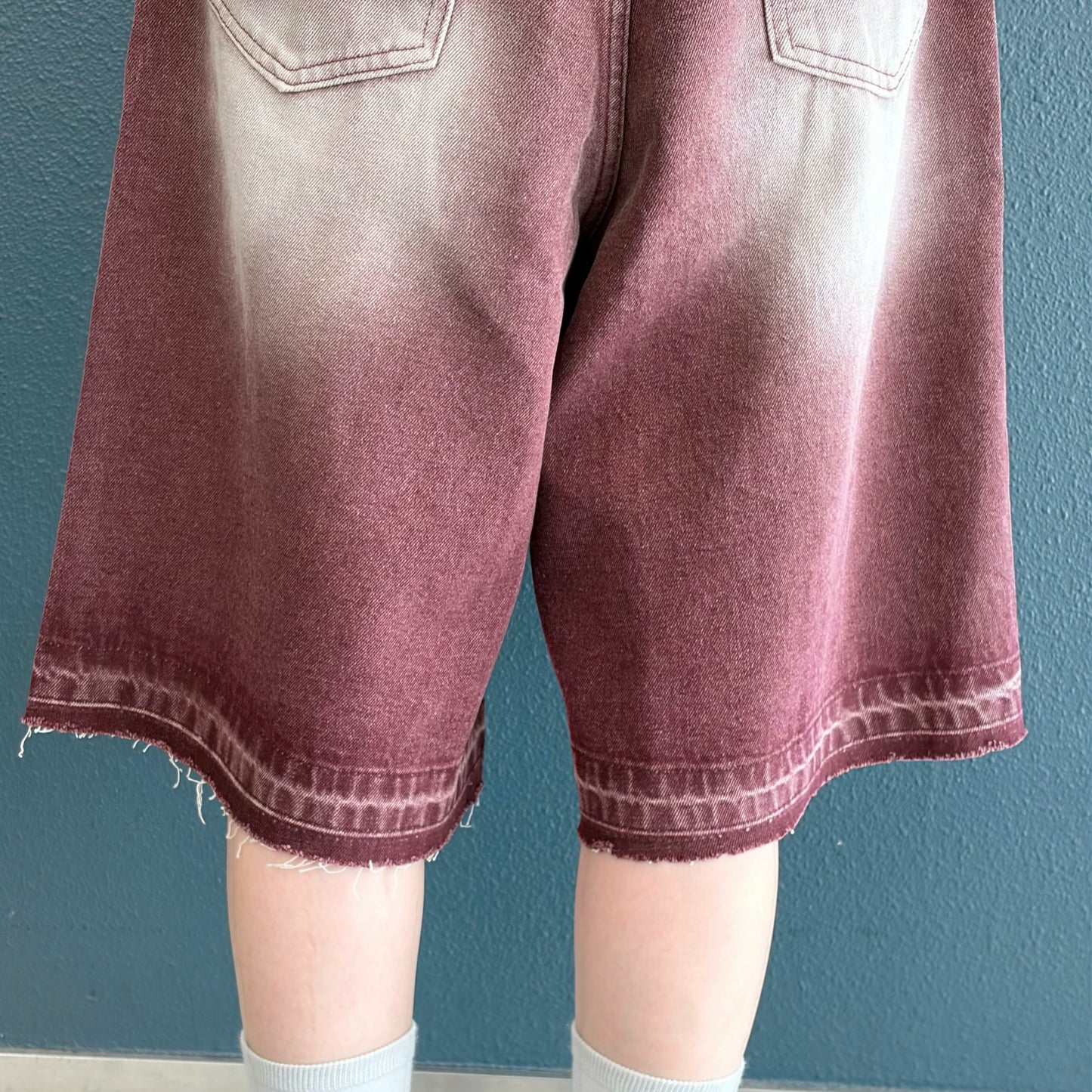 Damaged Stone Bermuda Shorts / Wine / ダメージデニムハーフパンツ