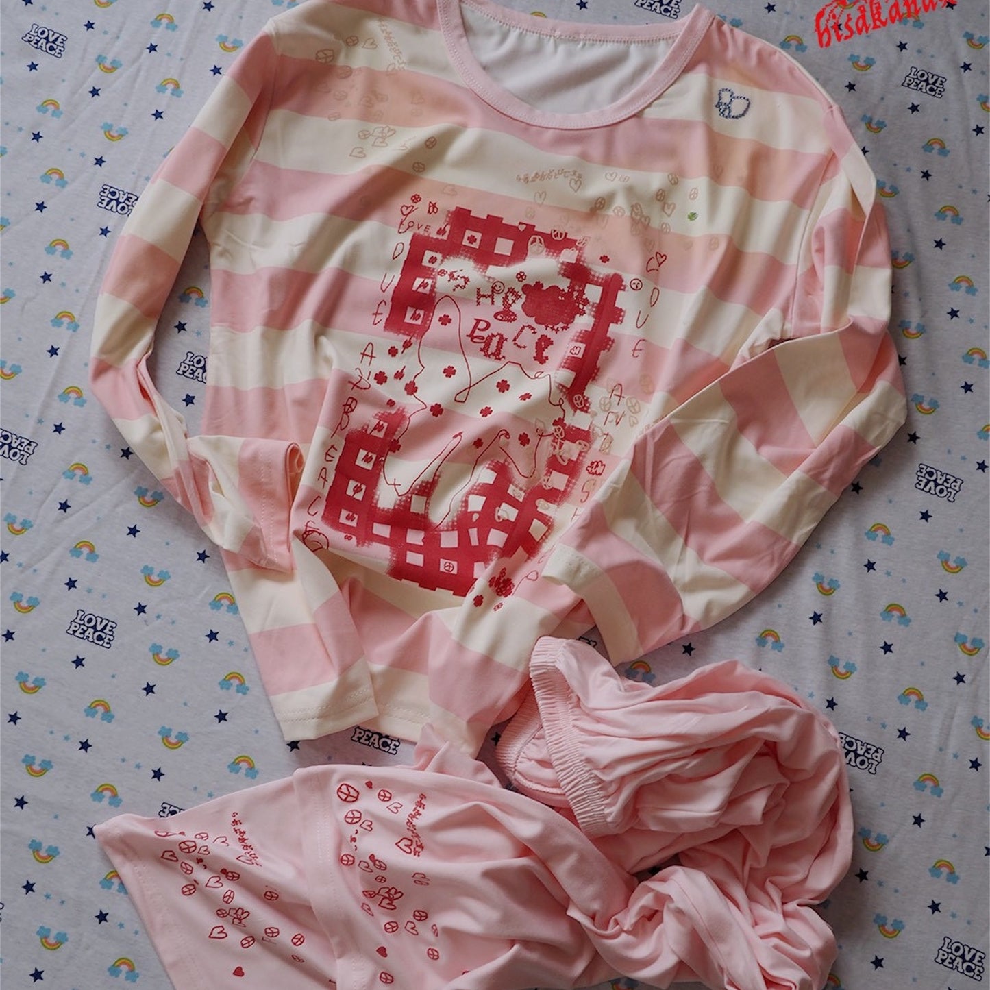 SHEEP SOUVENIR】?love & sheep?? pajamas / pink x white / パジャマ