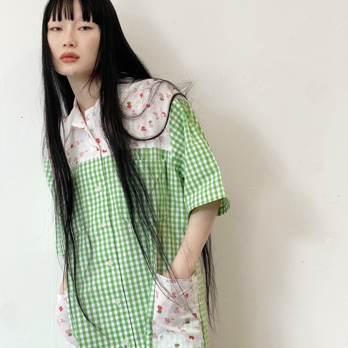 DINER GIRL DRESS GINGHAM / GREEN / シャツワンピース