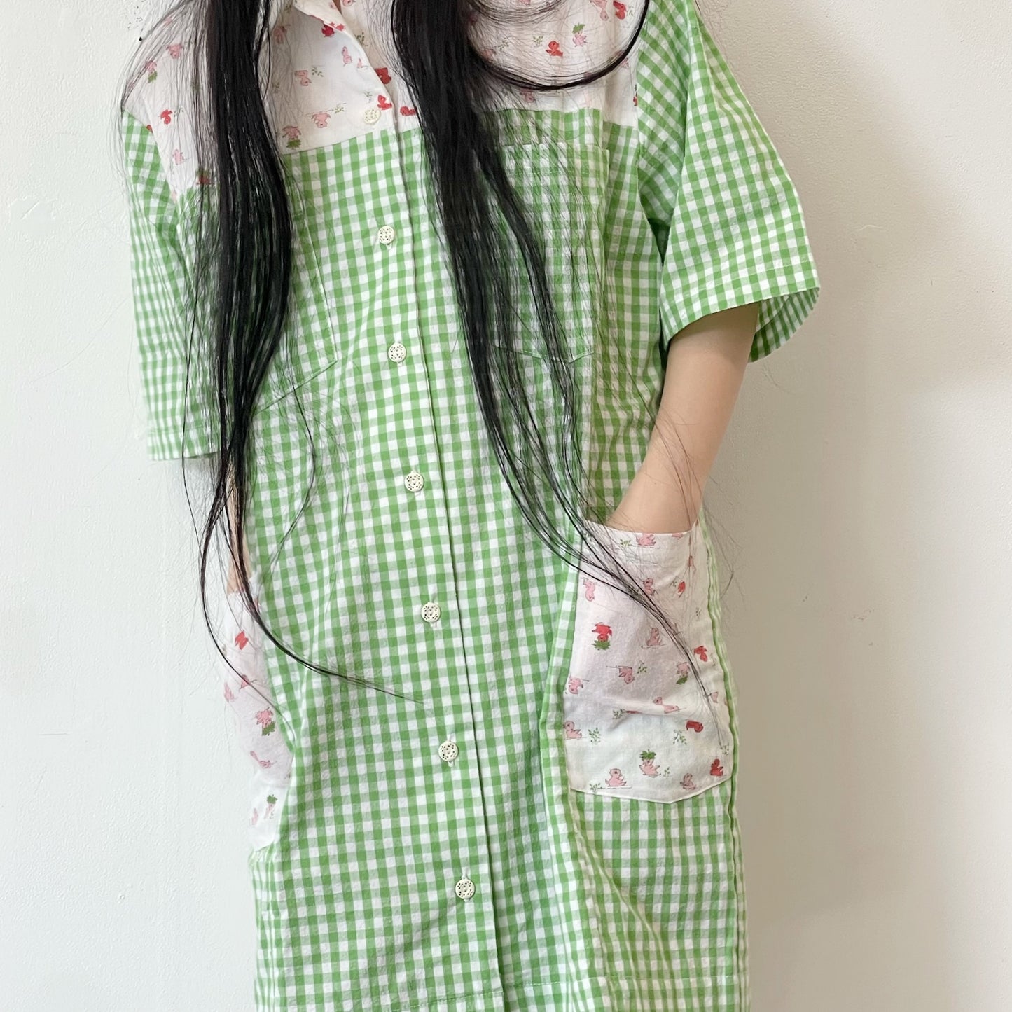 DINER GIRL DRESS GINGHAM / GREEN / シャツワンピース