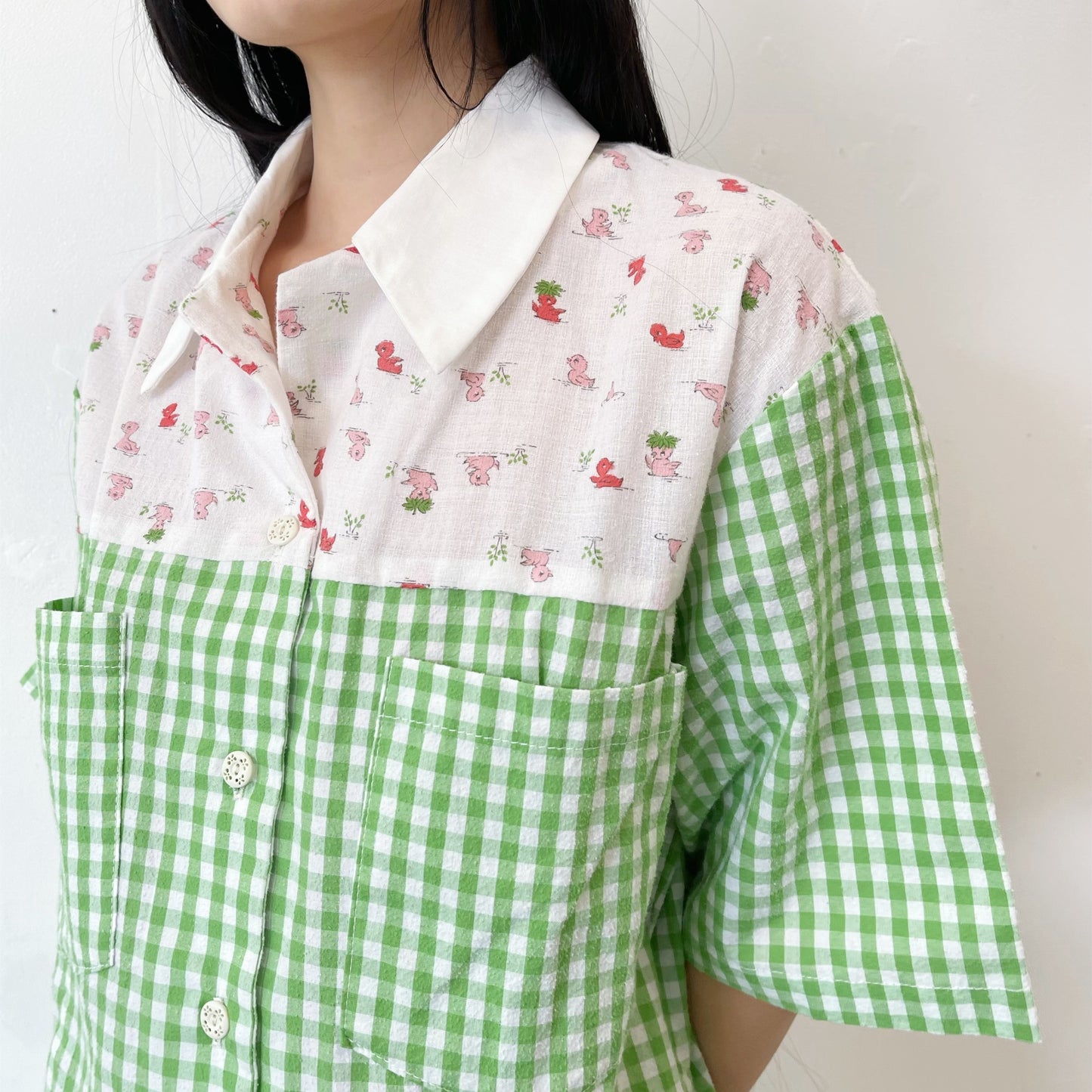 DINER GIRL DRESS GINGHAM / GREEN / シャツワンピース