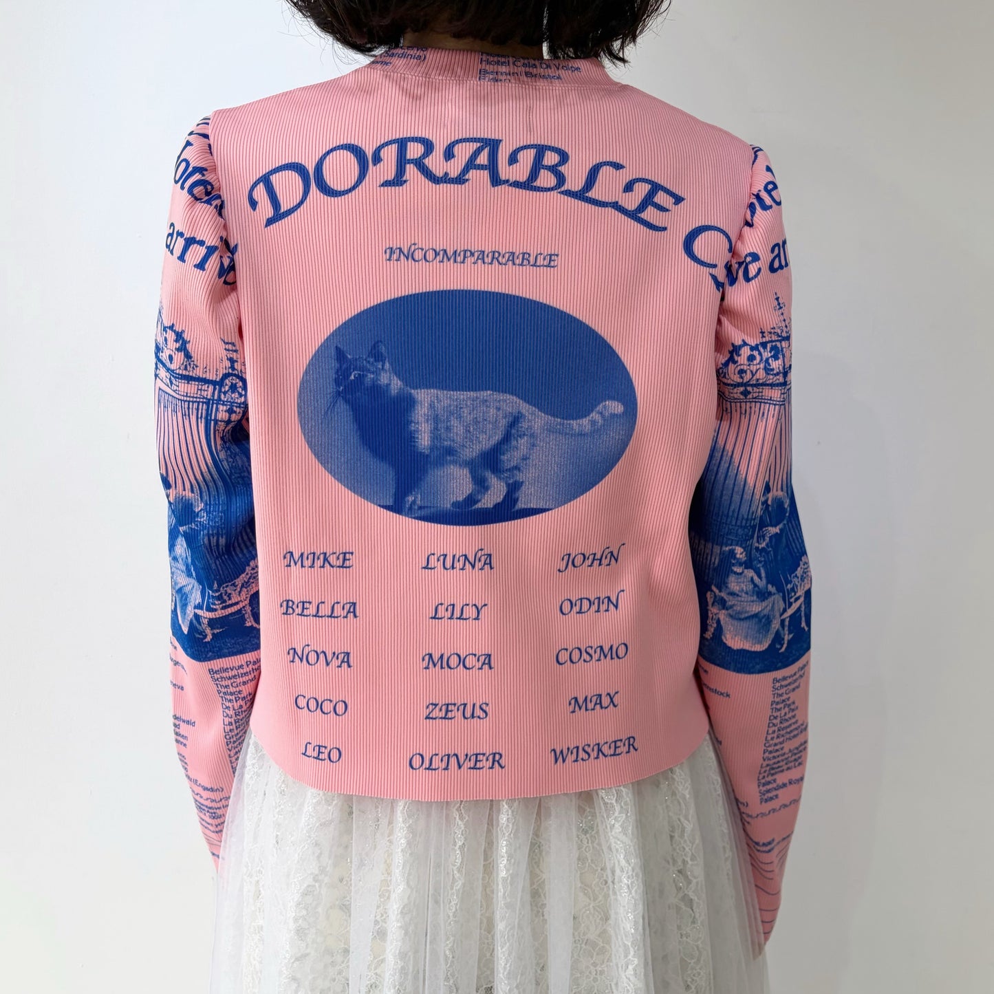 PRINT RIB PUFF SLEEVE CUTSEW / PINK /プリントリブパフスリーブカットソー
