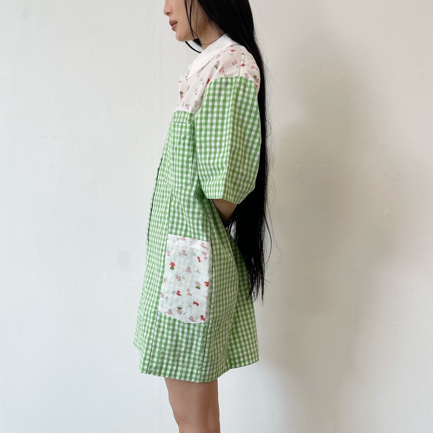 DINER GIRL DRESS GINGHAM / GREEN / シャツワンピース