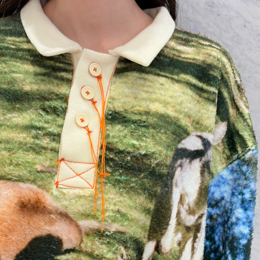 boa print pullover / カンガルー / ボアプリント襟付きプルオーバー