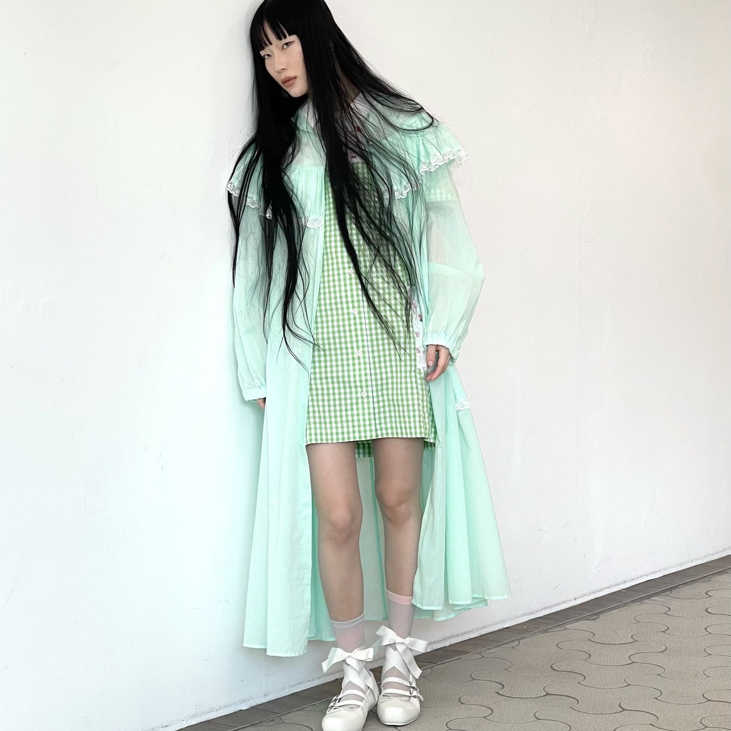 DINER GIRL DRESS GINGHAM / GREEN / シャツワンピース