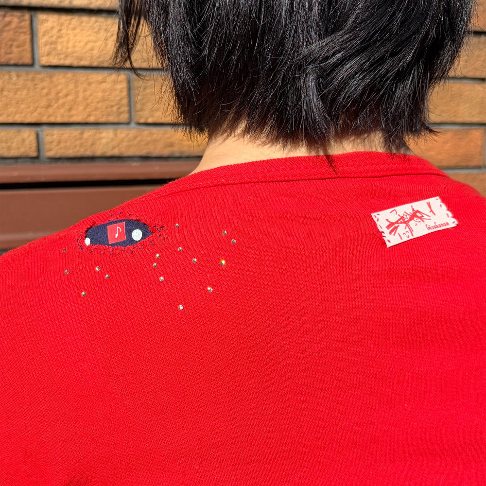 Please! ticket / Red / ニットロングスリーブTシャツ