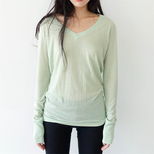 [fe.3] V neck long top / apple mint / Vネックロングスリーブトップ