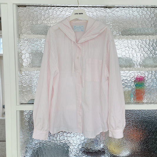 Poppy hoodie shirt / Pink stripe / ストライプフーディーシャツ