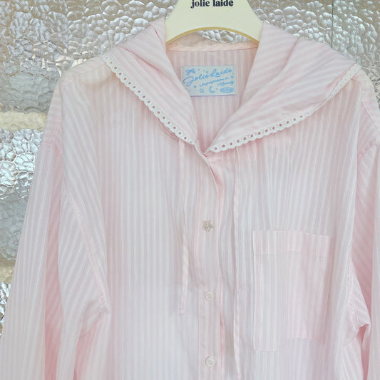 Poppy hoodie shirt / Pink stripe / ストライプフーディーシャツ