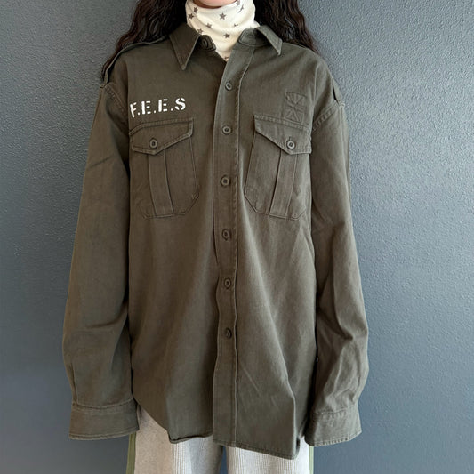 [F.E.E.S] boxy fatigue shirt / khaki / ボックスシャツ