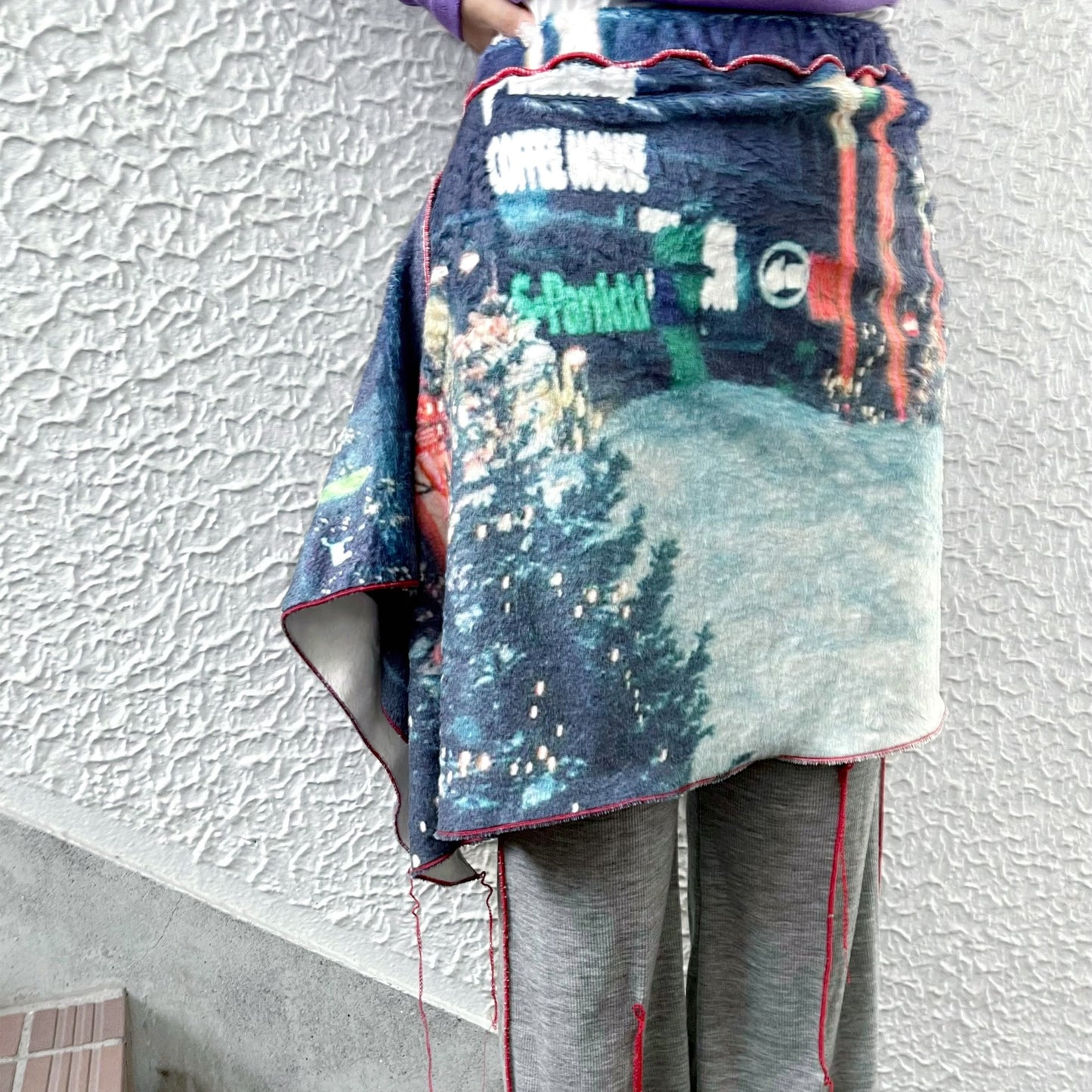 print fur pants with skirt / snow / プリントファー スカート付きパンツ