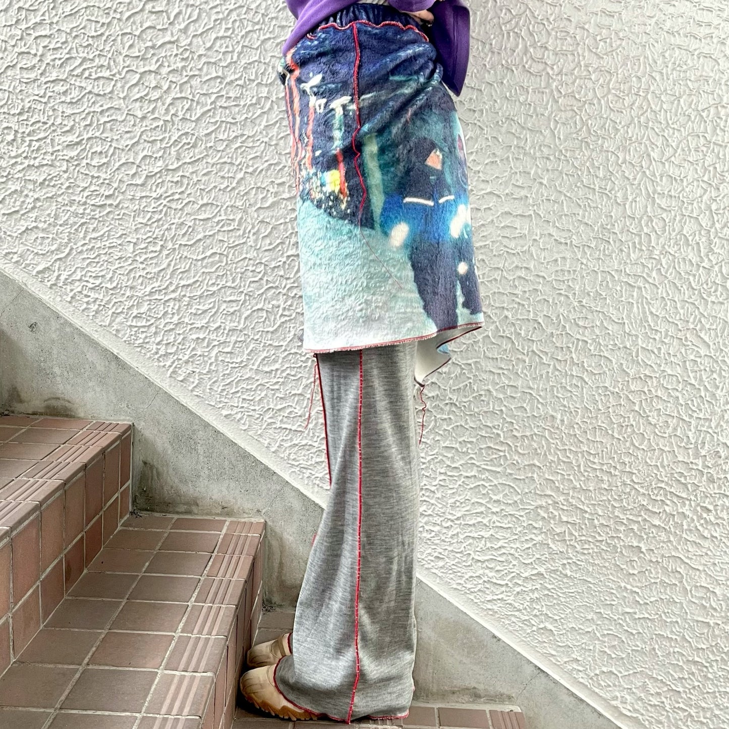 print fur pants with skirt / snow / プリントファー スカート付きパンツ