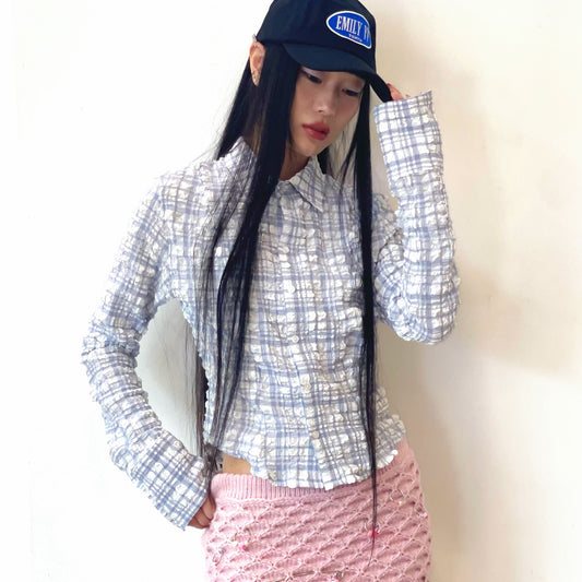 Waffle checked shirts / Blue / チェックシャツ