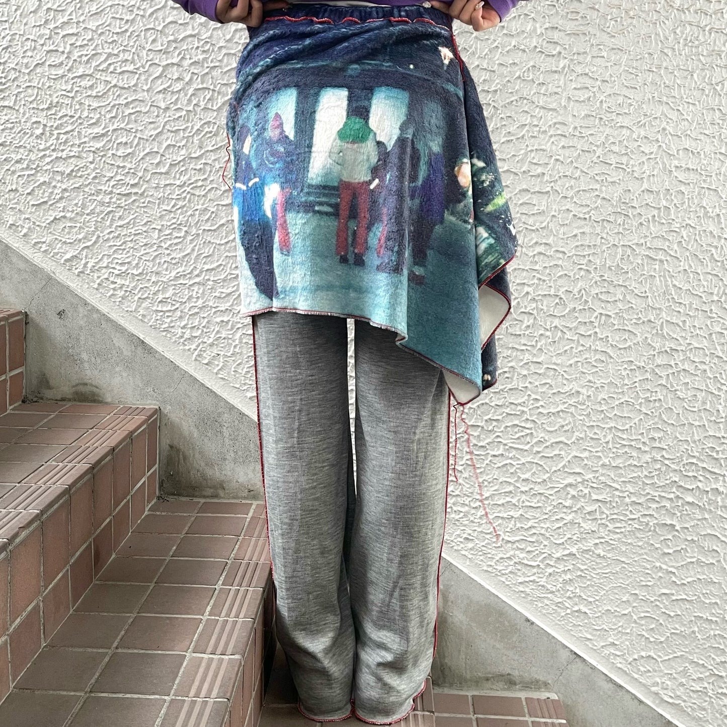 print fur pants with skirt / snow / プリントファー スカート付きパンツ