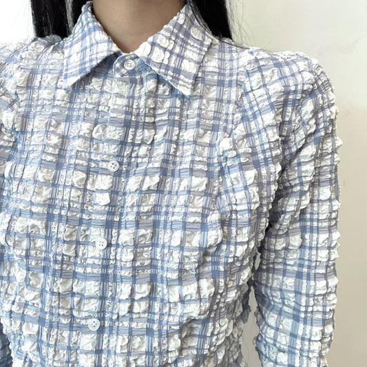 Waffle checked shirts / Blue / チェックシャツ