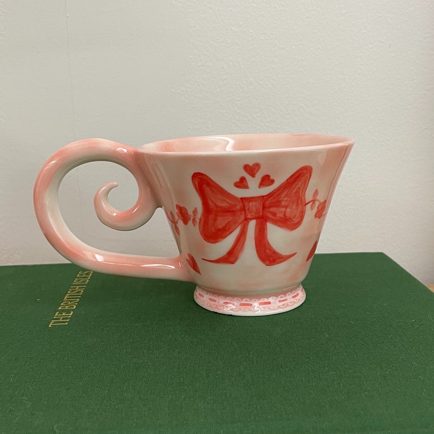 Red ribbon pink mug / レッドリボンピンクマグカップ