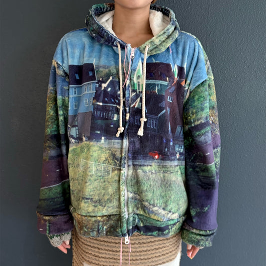 print fur zip up hoodie / house / プリントファー ジップアップフーディ