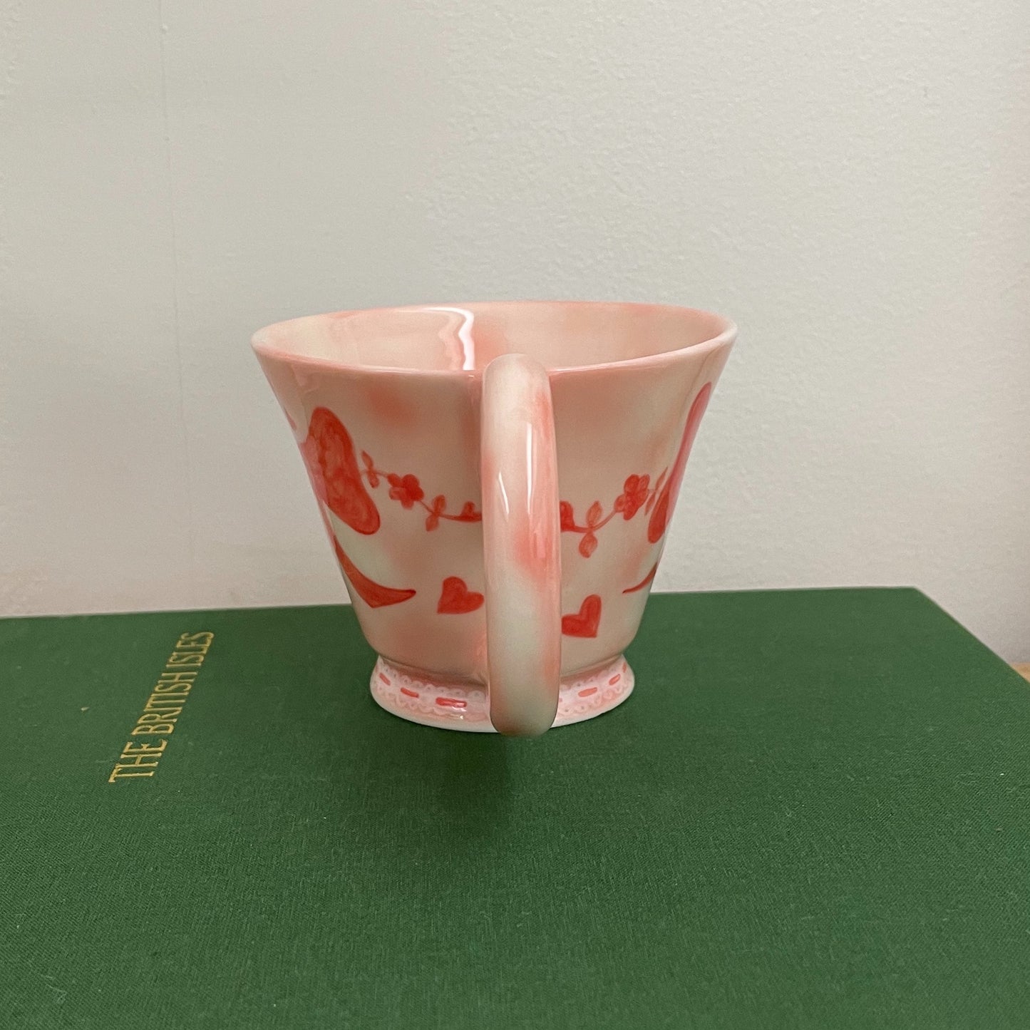 Red ribbon pink mug / レッドリボンピンクマグカップ