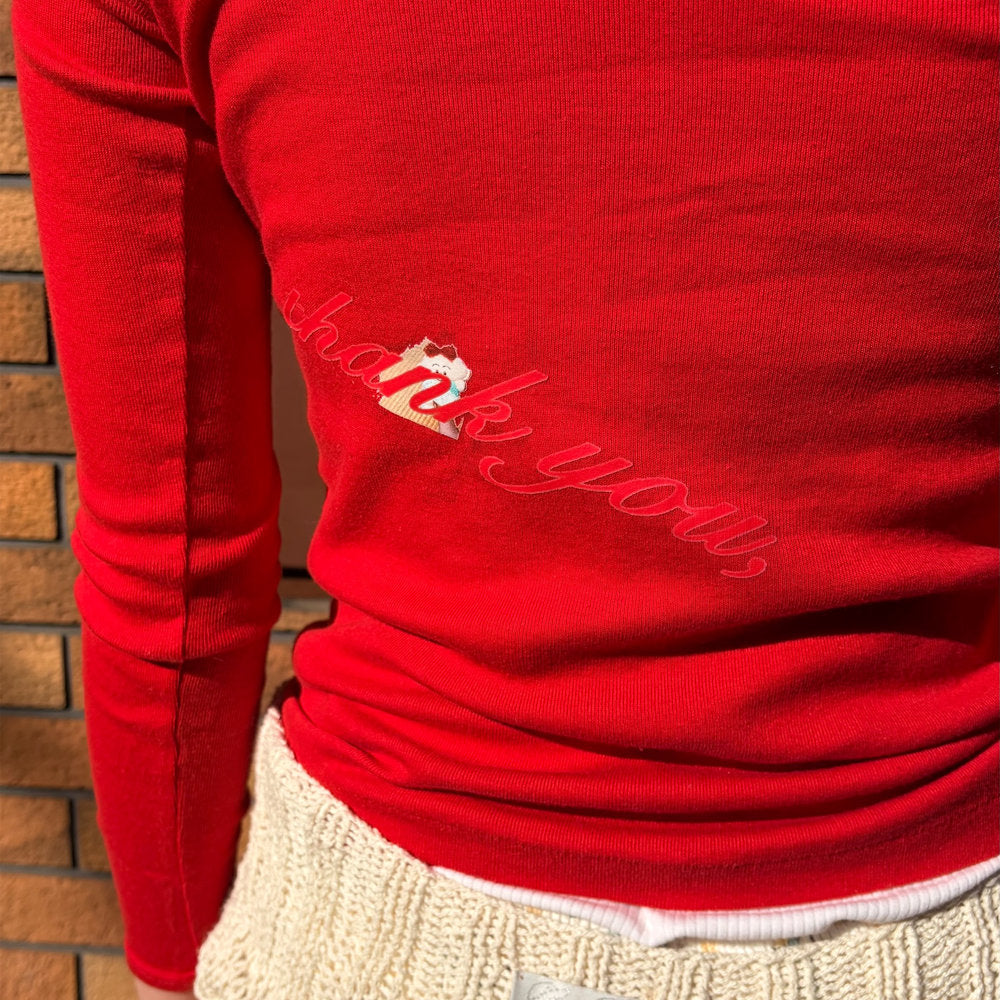 Please! ticket / Red / ニットロングスリーブTシャツ