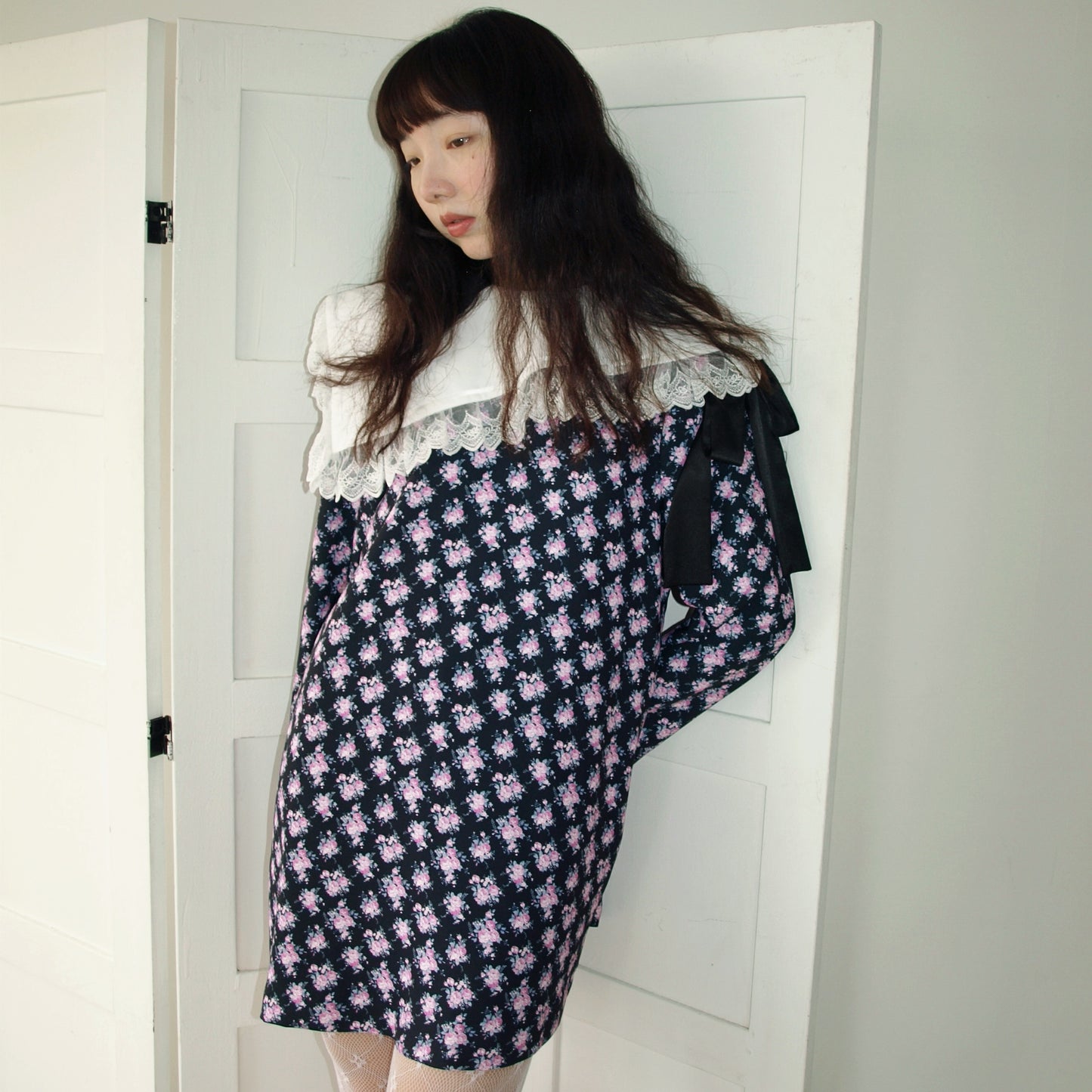 PIANO GIRL FLOWER / BLACK / レースカラードレス