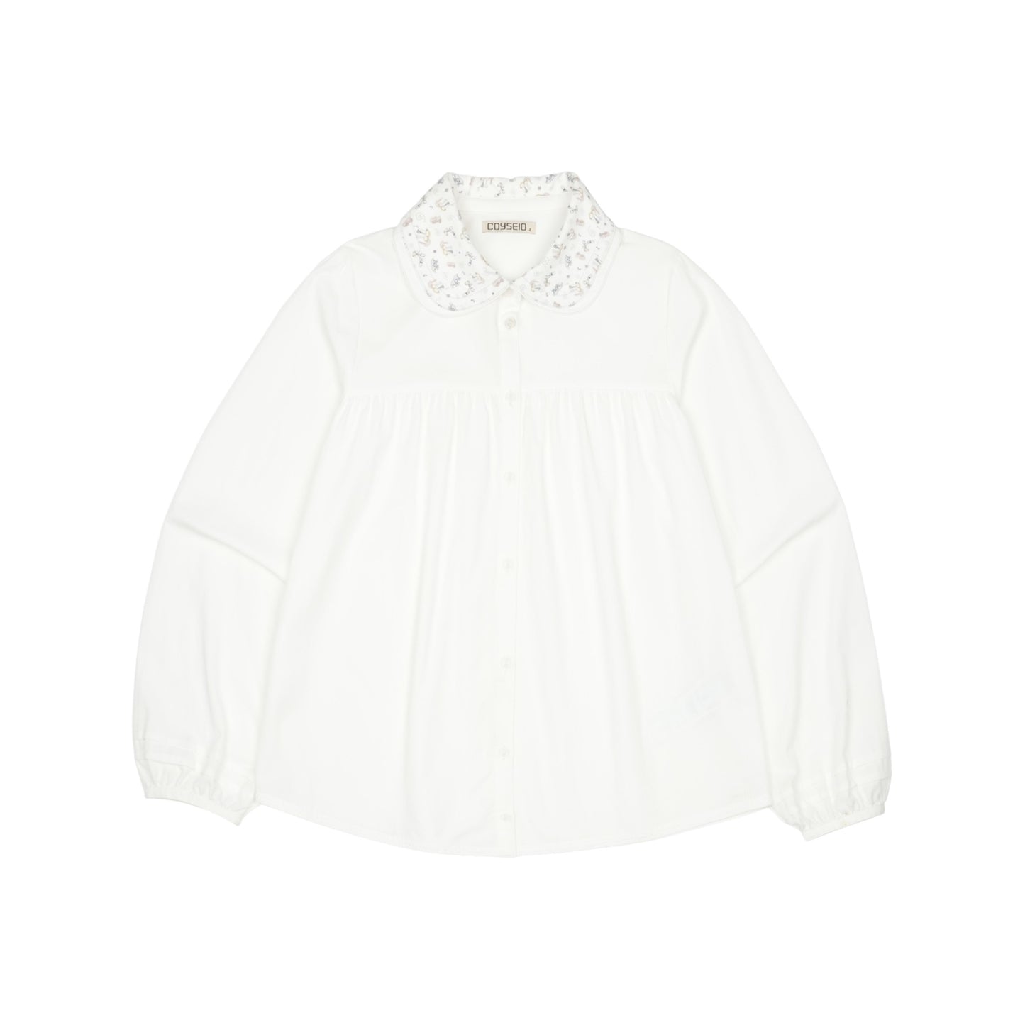 GRAPHIC ROUND COLLAR SHIRT / WHITE / グラフィックカラーシャツ