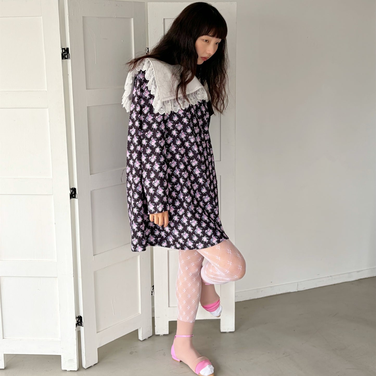 PIANO GIRL FLOWER / BLACK / レースカラードレス