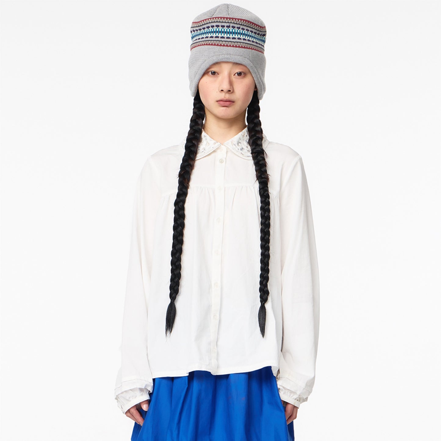 GRAPHIC ROUND COLLAR SHIRT / WHITE / グラフィックカラーシャツ