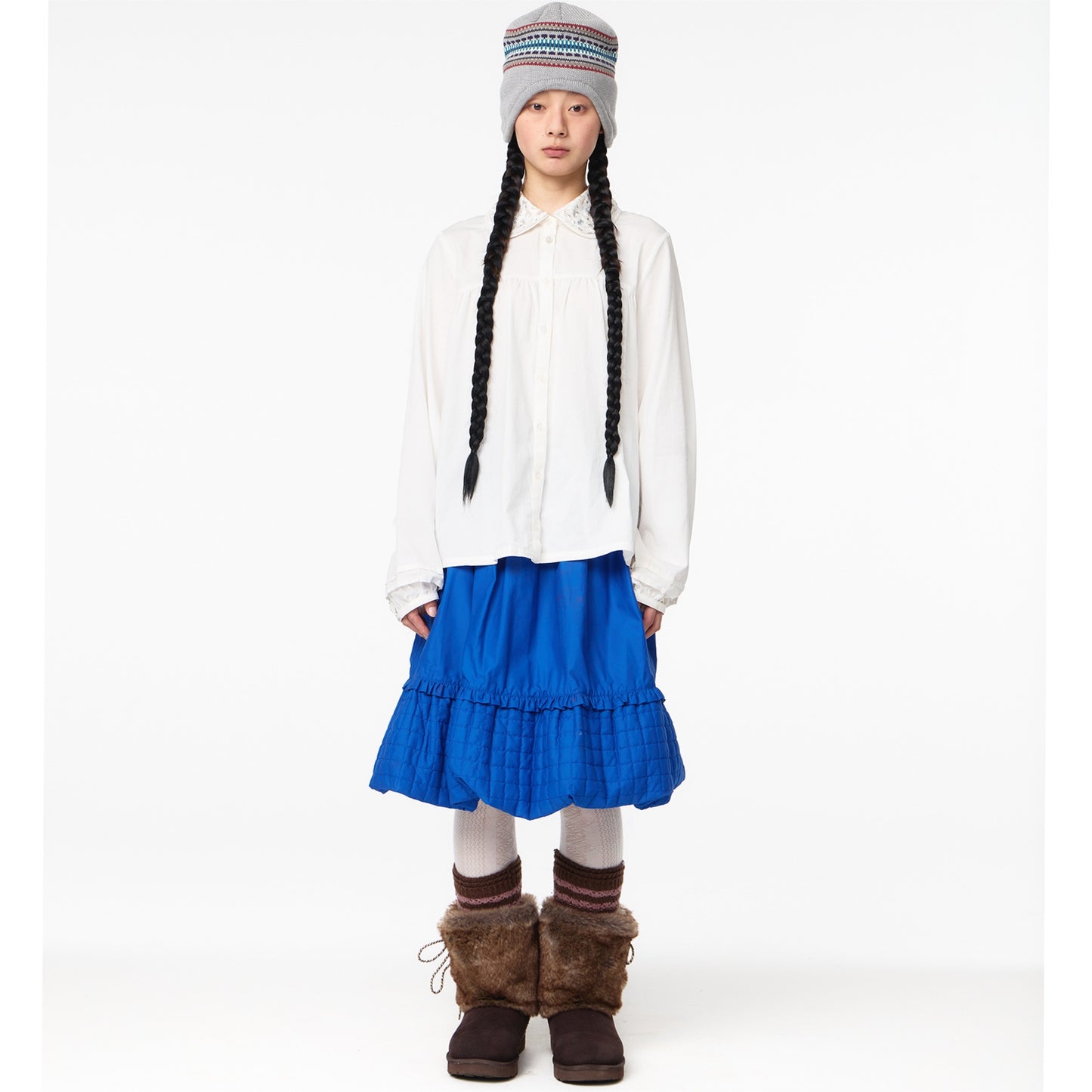 GRAPHIC ROUND COLLAR SHIRT / WHITE / グラフィックカラーシャツ