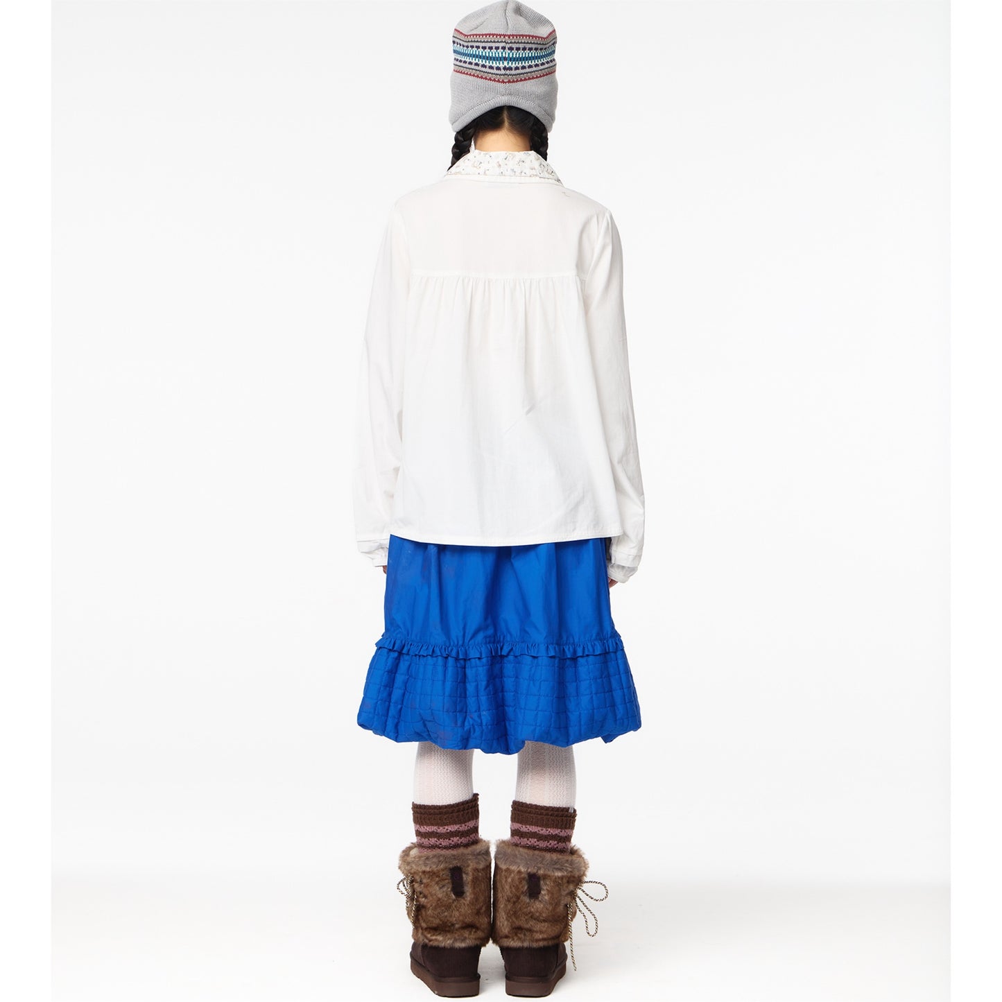 GRAPHIC ROUND COLLAR SHIRT / WHITE / グラフィックカラーシャツ