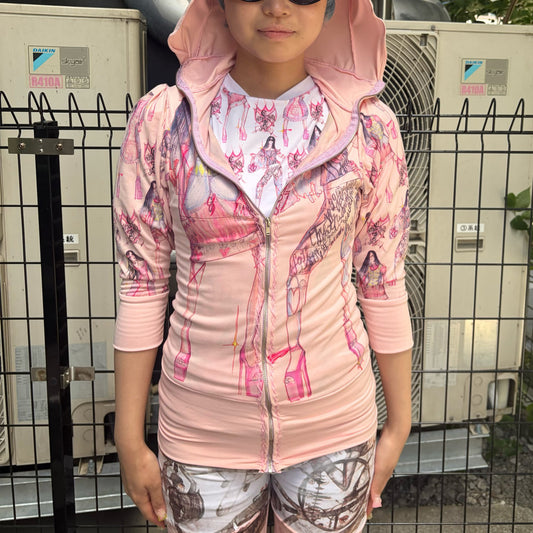 Cat ear zip longslv / pink / キャットイヤージップアップフーディー