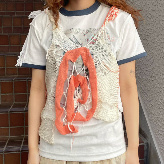 Gear Knit top / Beige×Orange / ギアニットトップ
