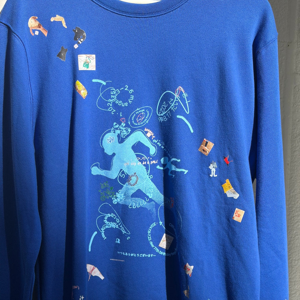 looking back sweat / blue / プリントスウェット