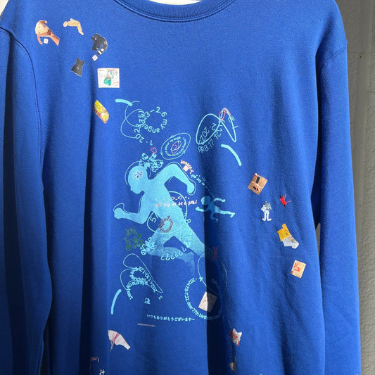 looking back sweat / blue / プリントスウェット