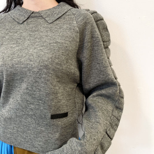 RUFFLED SLEEVE KNIT / GRAY / フリルニット