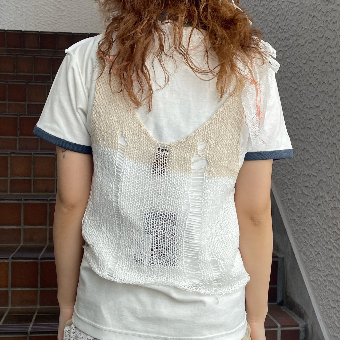 Gear Knit top / Beige×Orange / ギアニットトップ