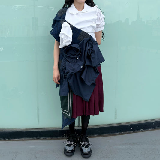 CONFUSING DRESS / WHITE - NAVY / ユニークドレス