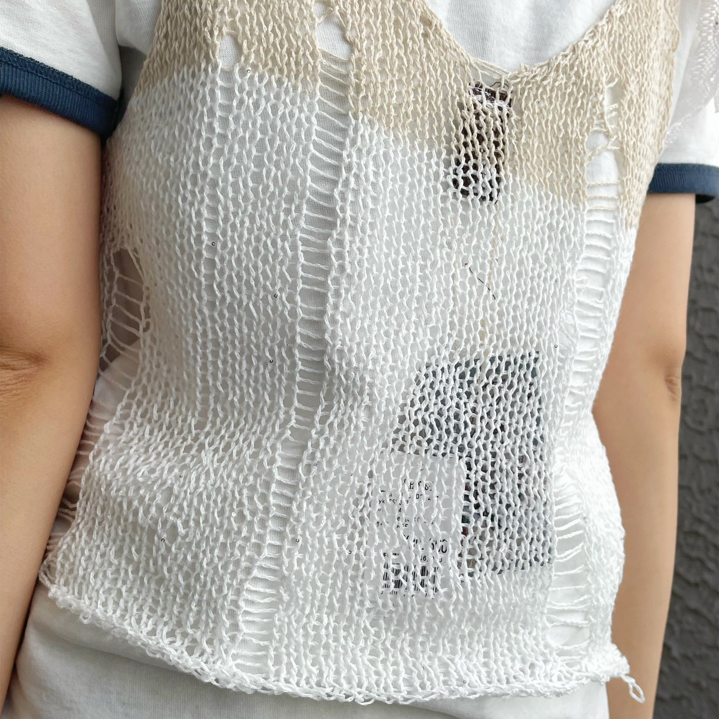 Gear Knit top / Beige×Orange / ギアニットトップ