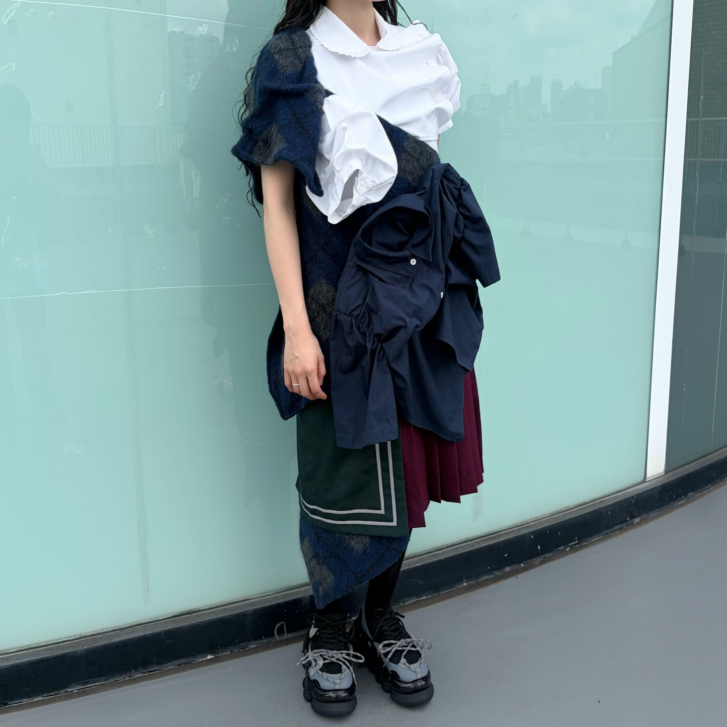 CONFUSING DRESS / WHITE - NAVY / ユニークドレス