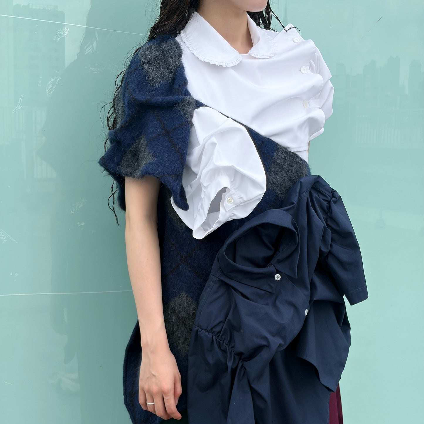 CONFUSING DRESS / WHITE - NAVY / ユニークドレス