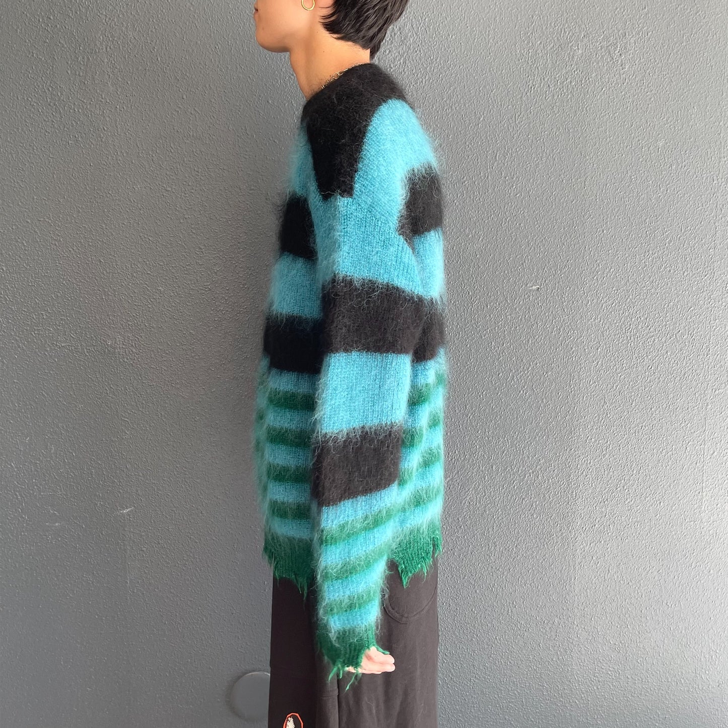 MOHAIR BORDER KNIT / BLACK × SKY BLUE × GREEN / モヘアボーダーニット | シープ / SHEEP |  KIDILL