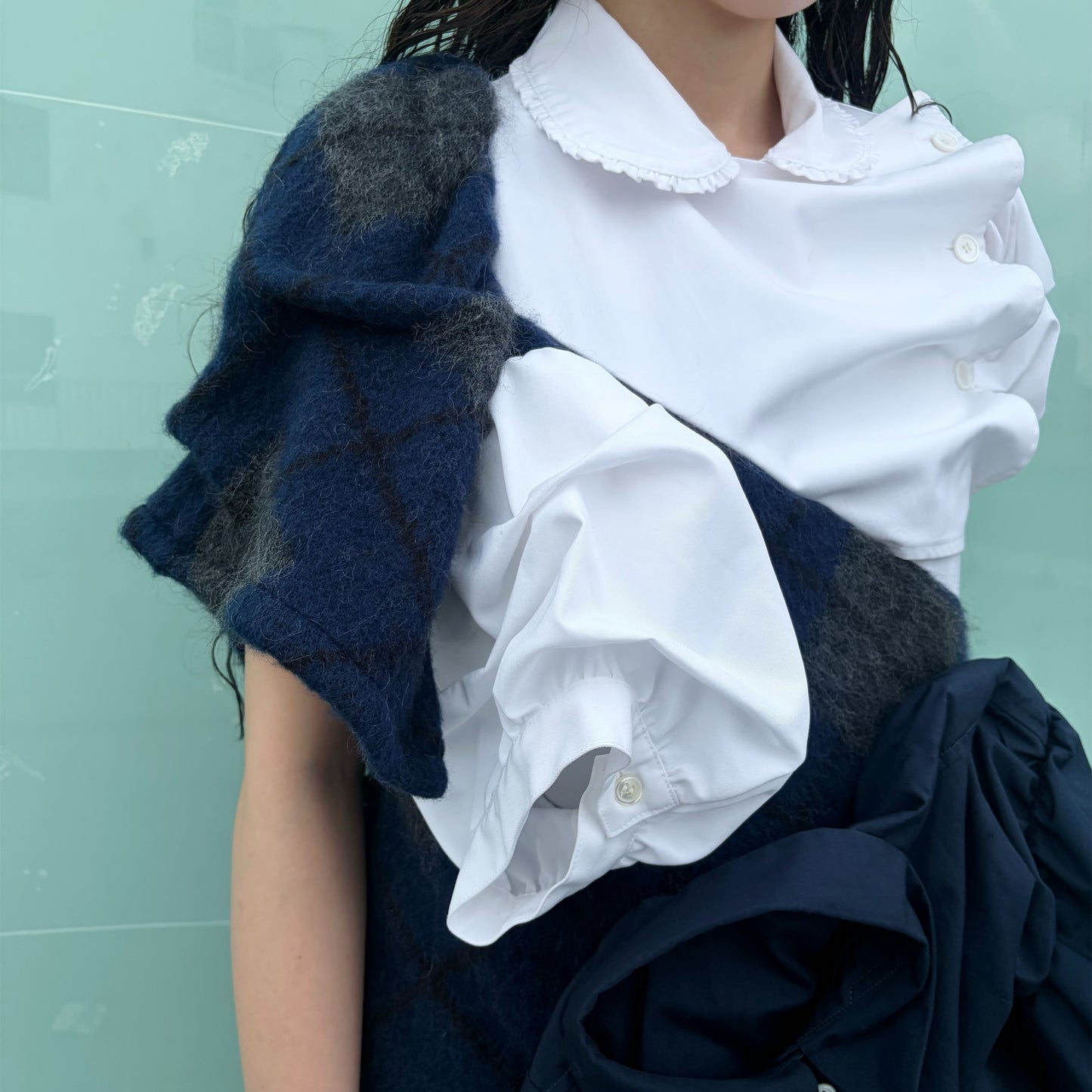CONFUSING DRESS / WHITE - NAVY / ユニークドレス