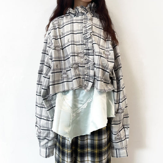 COUNTRY RUFFLED BLOUSE / GRAY / ラッフルブラウス