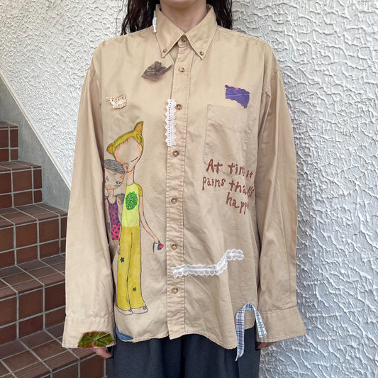 【trust teji 】Long sleeve couple blouse+ / Beige / ロングスリーブカップルブラウス