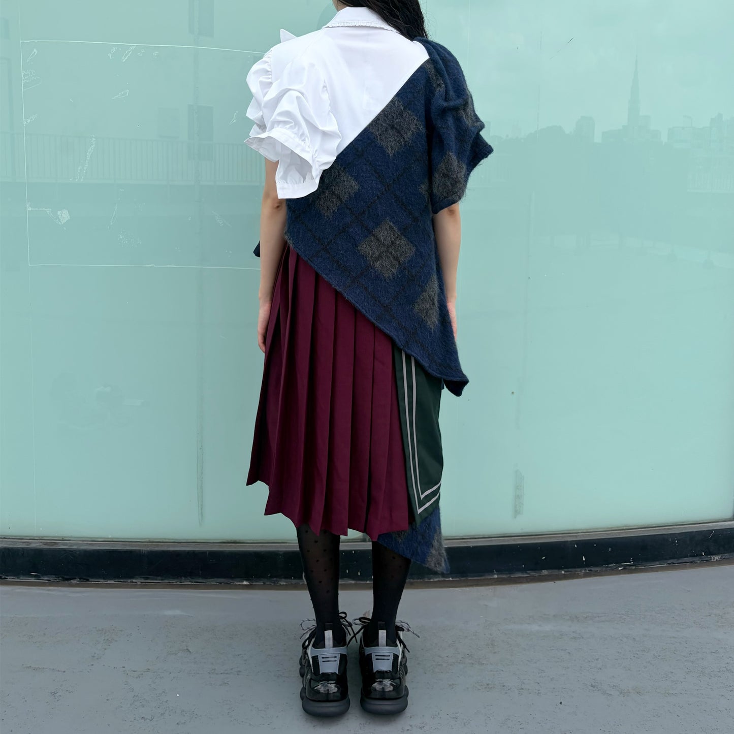 CONFUSING DRESS / WHITE - NAVY / ユニークドレス