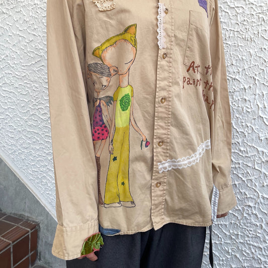 【trust teji 】Long sleeve couple blouse+ / Beige / ロングスリーブカップルブラウス