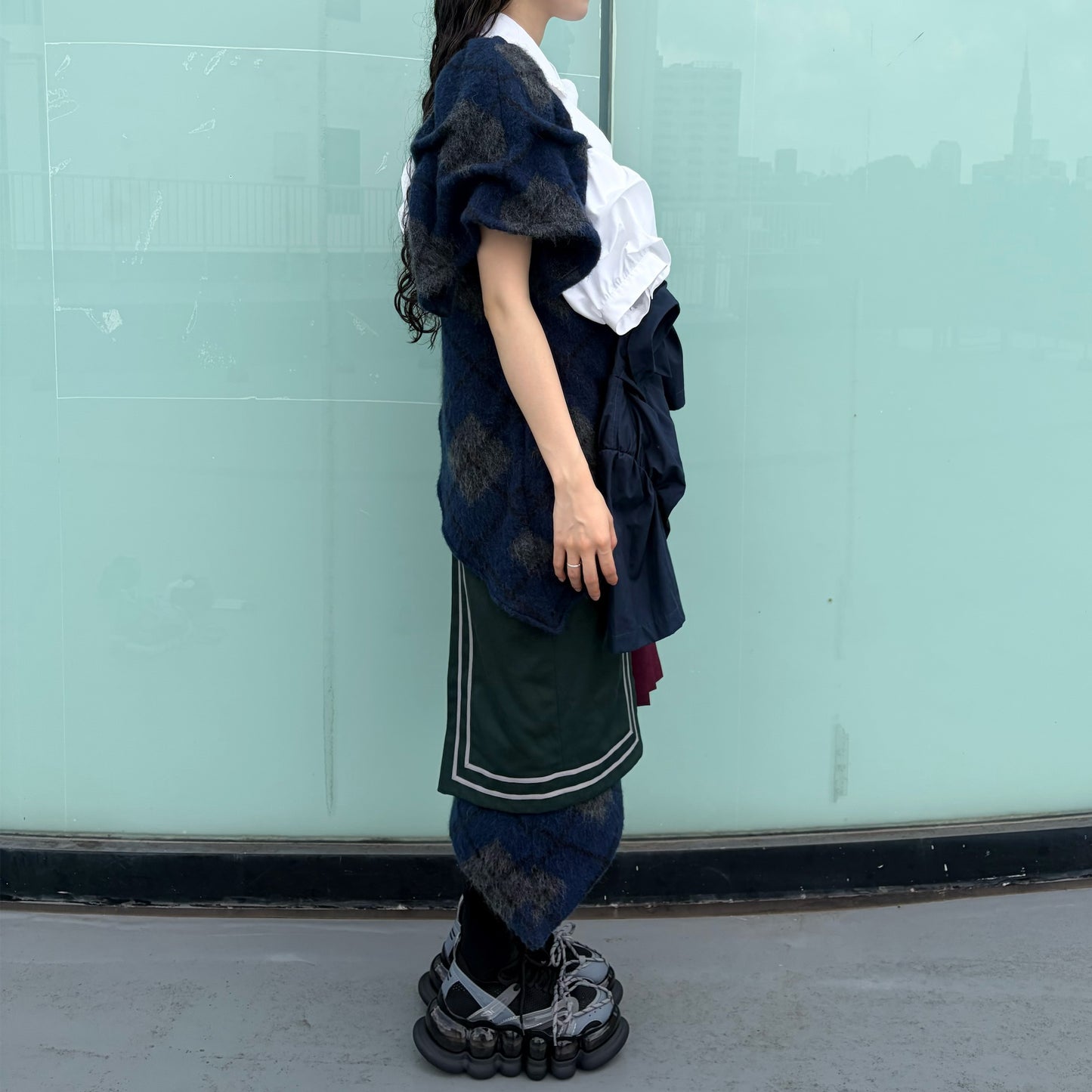 CONFUSING DRESS / WHITE - NAVY / ユニークドレス
