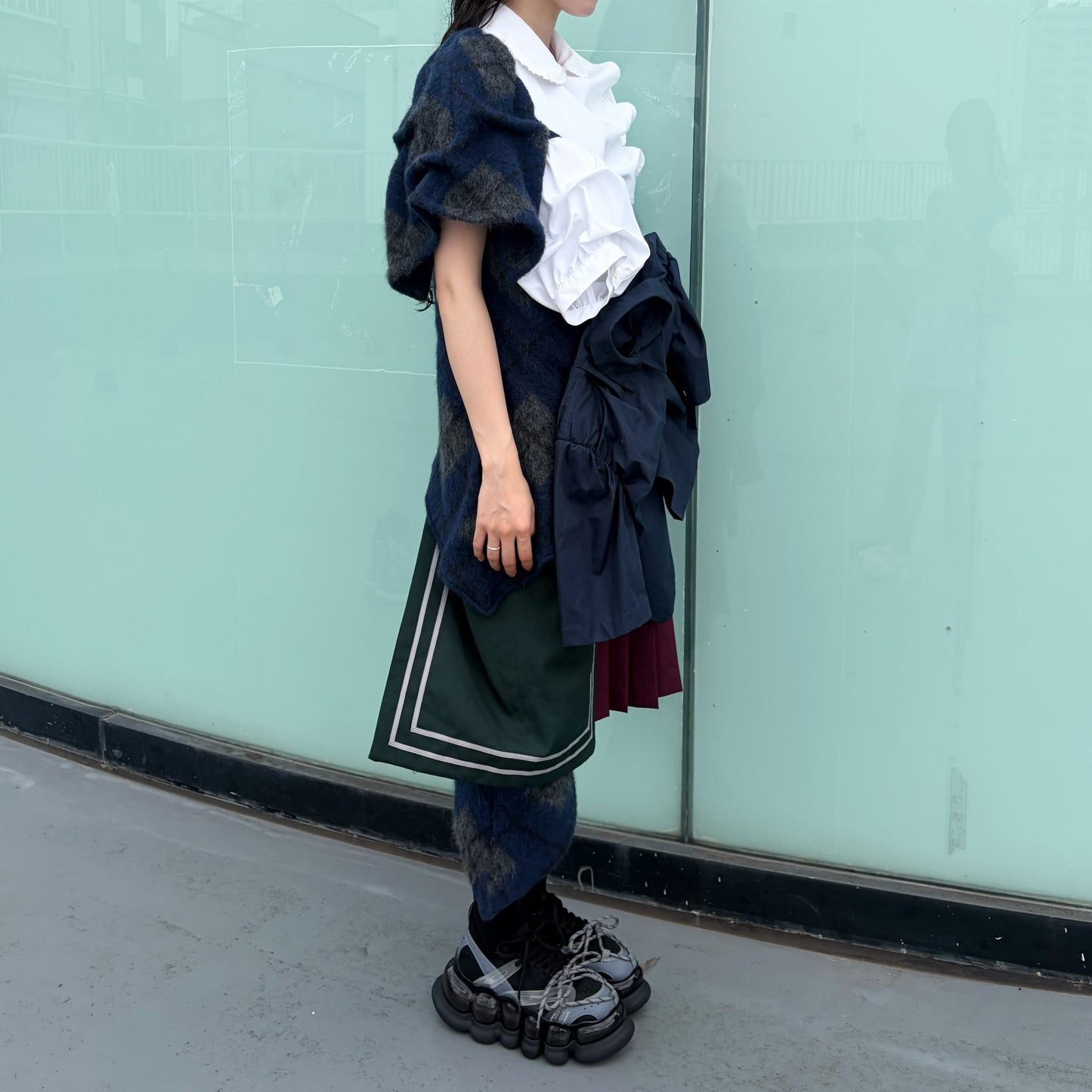 CONFUSING DRESS / WHITE - NAVY / ユニークドレス