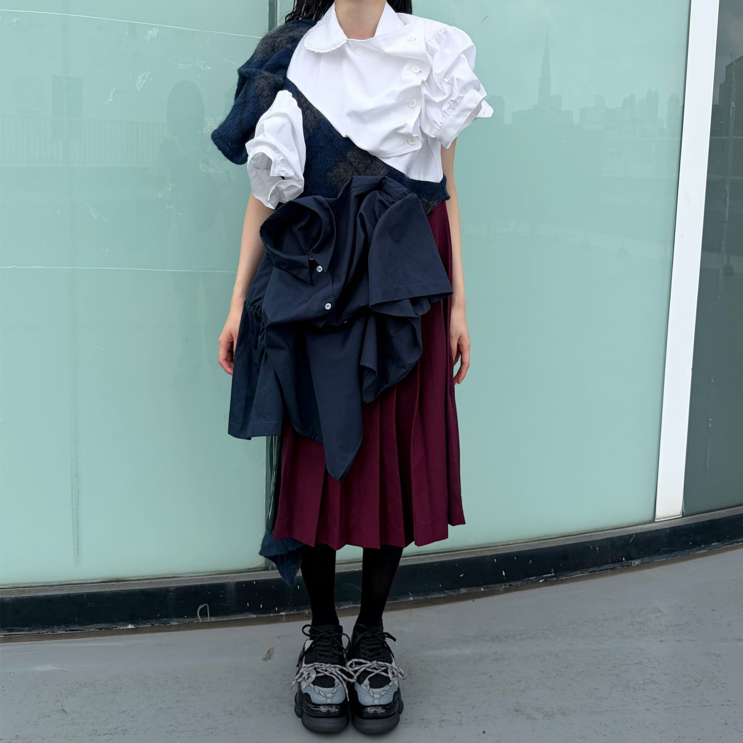 CONFUSING DRESS / WHITE - NAVY / ユニークドレス